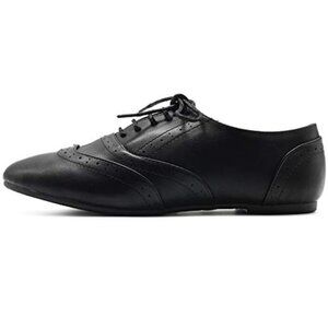 Ollio Lace-Up Oxford Flat Heel Shoe 9.5 Black